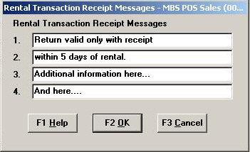 If printing a rental pre-defined agreement on the receipt, please see the rental chapter of the MBS POS manual for how to enter a