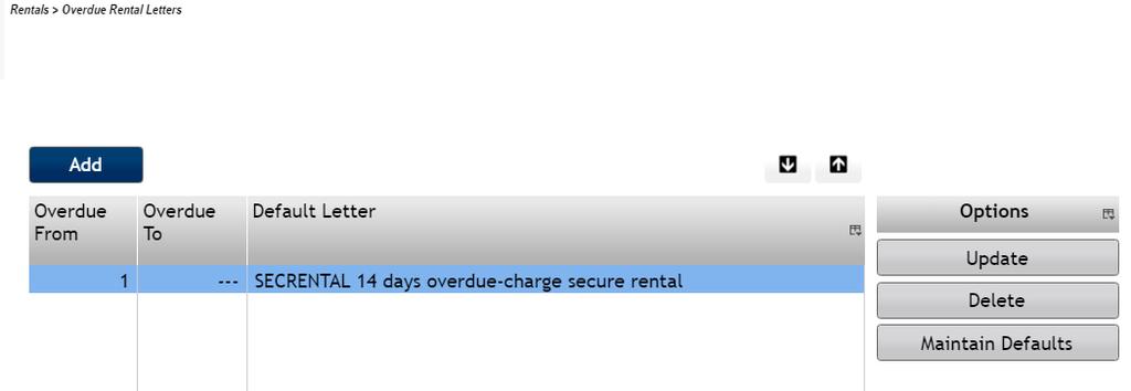 Maintain Overdue Days ARC allows the user to set codes relating to the number of days a rental is past due.