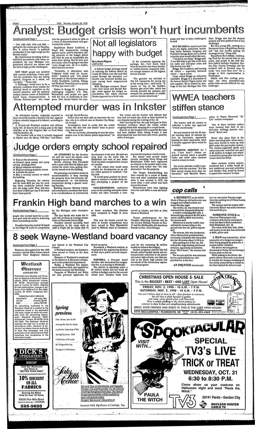 2A(WP O&E Monday, October 29,1990 Contnued from Page 1-2nd, 14th 15th, 17lh and 18th - optng for the status quo on Tuesday, Nov.