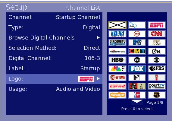 Logo Selectable menu of graphical logos for adding a visual thumbnail for many popular TV channels (Note: PPV systems may not use the logo setting in the ICS-SP30 and instead use own logo method.
