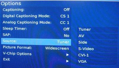 Secondary Audio Programming (SAP) This menu item allows the user the option of turning on SAP audio if available.
