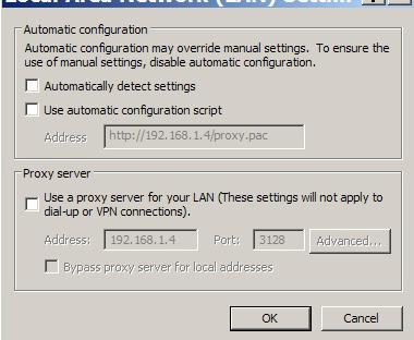 Step 6: The Local Area Network (LAN) Setting dialog box appears, In the Proxy Server area, cancel the Use a proxy server for your LAN