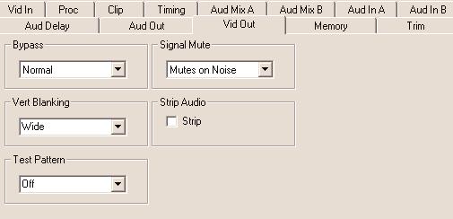 Signal Mute set to either mute the output to black when noise is present, to freeze to the last frame, or select no muting. Strip Audio select the box to strip embedded audio from the output.