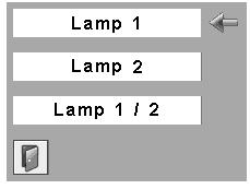 Setting Lamp mode This Projector is equipped with 2 Projection Lamps. This function allows you to choose how to use the lamp as follows. Lamp1... Always use Lamp 1. Lamp2... Always use Lamp 2.