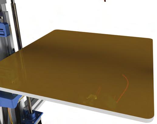 Peel off a corner Peel off a corner of the large kapton sticker and fold the corner back. Place the kapton sticker onto the aluminum printbed. Make sure the corners align.