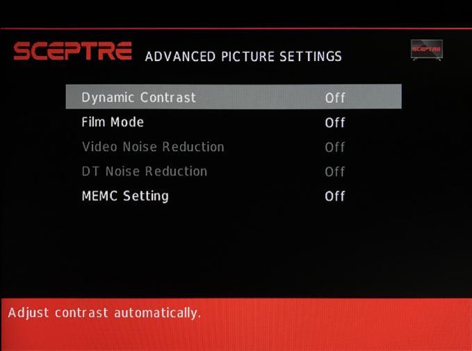 V. ADVANCED PICTURE SETTINGS i. DYNAMIC CONTRAST This feature allows the Display to automatically adjust the contrast of the Display depending on the picture you are viewing. ii.