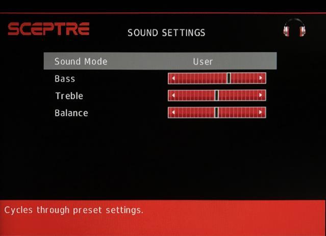 SOUND SOUND This option allows users to adjust the Display s