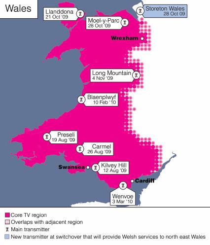 FIGURE 4.2: MAP OF WALES WITH ITS TRANSMITTER GROUPS Digital TV take-up More than 10% of Welsh homes have converted their main TV set to digital since monitoring started in Q2 2006.