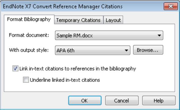 EndNote will display the screen below, where you can select a style and set layout options much as