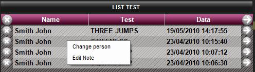 From the test list it is possible to perform two operations by RIGHT CLICKING on one test line, more precisely: Change person: allows to associate a test with another person, if the wrong association