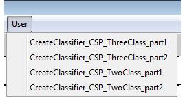 The CreateClassifier_CSP_TwoClass_part1 batch automatically triggers the loaded EEG data and