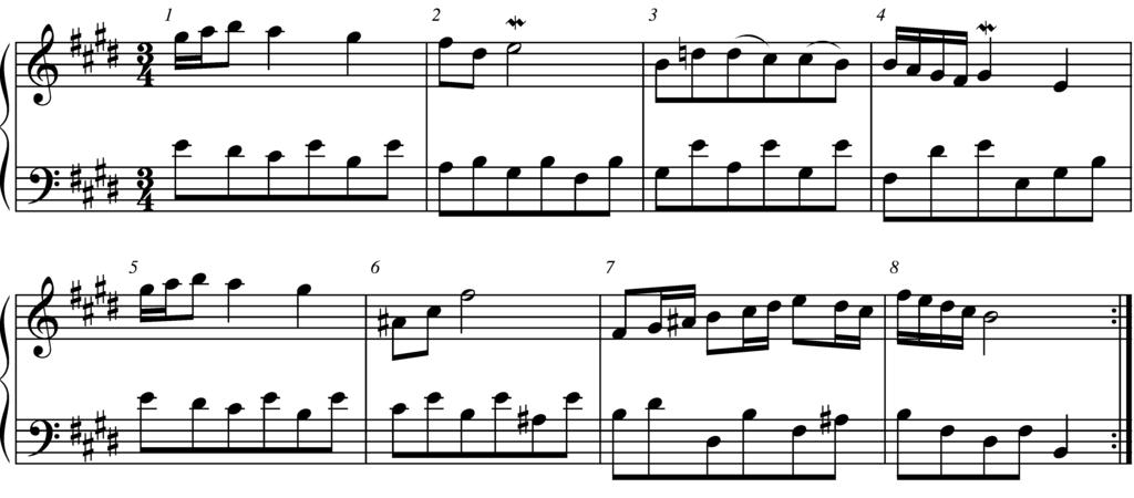 Score Analysis Polonaise Bach 1. The music was written during the _ musical style period. 2. The music is written in the key of. 3. The name of the ornament in measures 2 and 4 