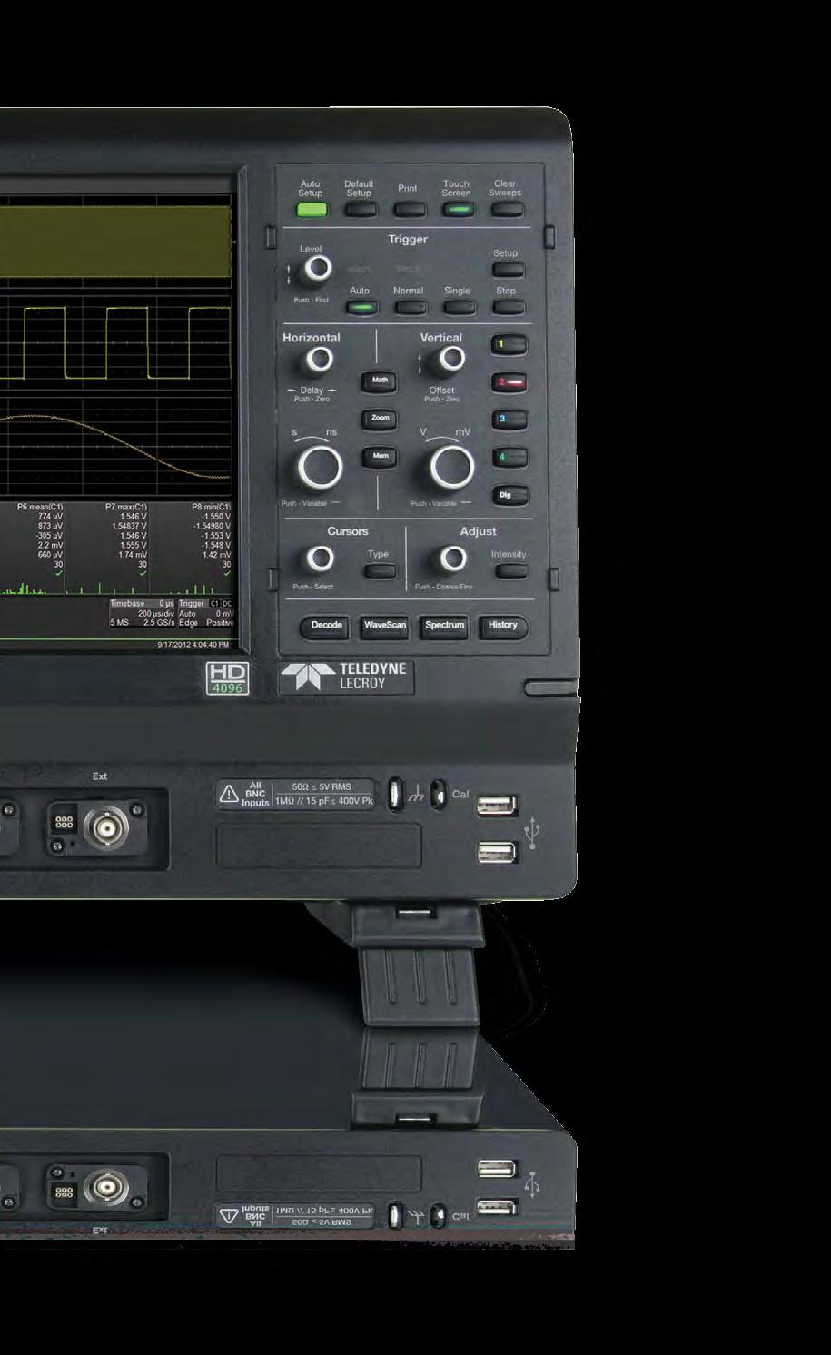 5. Waveform Control Knobs Control channel, zoom, math and memory traces with the multiplexed vertical and horizontal knobs 3 6.