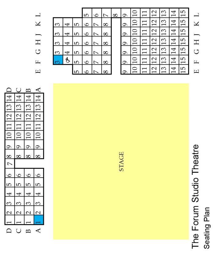 Rows A, B, E and F are on the same level as the performers and all other seats