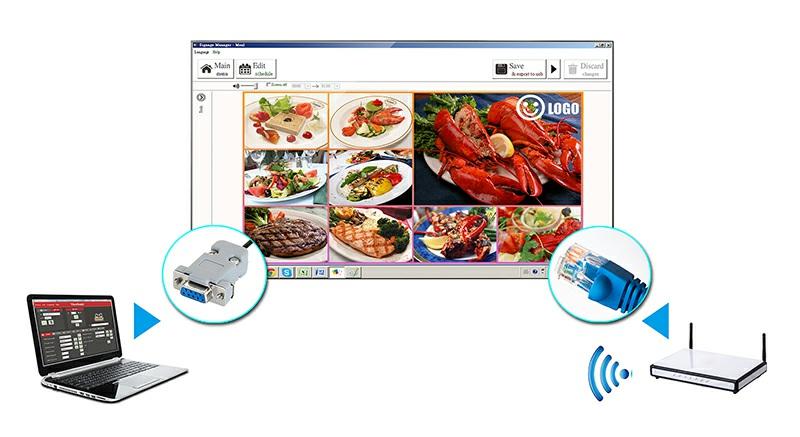 RS232 In/Out with IR Pass-through RS232 input and output connectivity provides easy and efficient management of multiple-display configurations from a single laptop or PC.