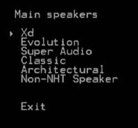 Here is the Main speaker menu progression and secondary screens for each specific NHT product family for the Speaker Wizard.