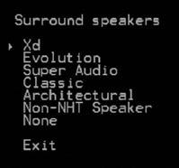 Here is the Surround speaker menu progression and secondary screens for each specific NHT product family for the speaker Wizard.