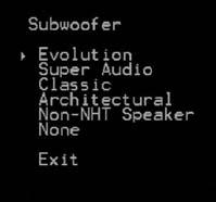Here is the Subwoofer speaker menu progression and secondary screens for each specific NHT product family for the Speaker Wizard. Notice Xd is missing from this list*!