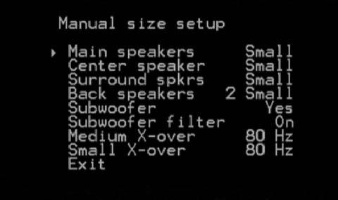 Manual size setup Always start your speaker setup from the "Manual size setup" sub menu because every other setting depends on this information.