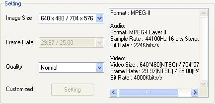 Image Size, Frame Rate and Quality Settings The Image Size, Frame Rate, and Quality settings are enabled for selection depending on what video file format you have chosen for your video files.