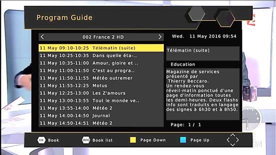 EPG (Electronic Programming Guide) This feature shows the TV program listings for each channel for the following 7 days. By default, when the EPG is opened, the current channel's listings are shown.