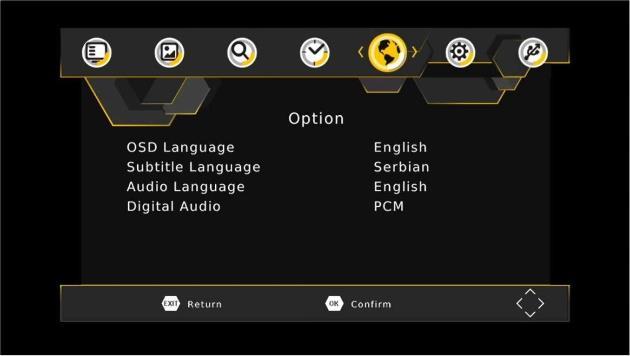 OSD (On Screen Display) Language Select an OSD language. Subtitle Language Select the preferred subtitle language. Audio Language Select the preferred audio language for watching TV channels.