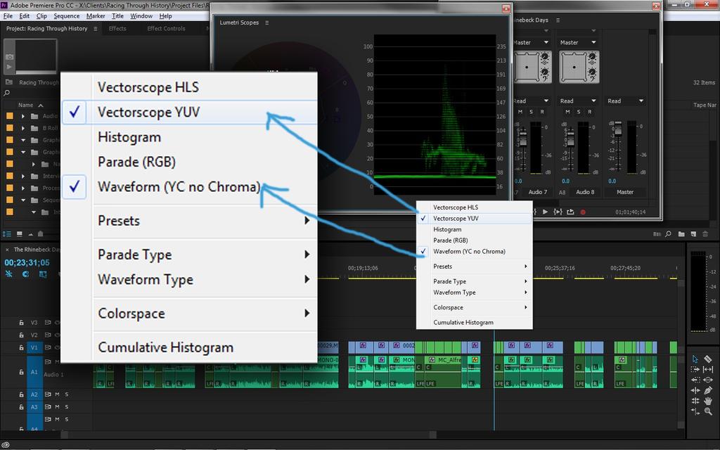 The type of Vectorscope and Waveform: The second method to access the Lumetri Scopes in Adobe Premiere Pro (CC 2015 or later) is to select the Color workspace.