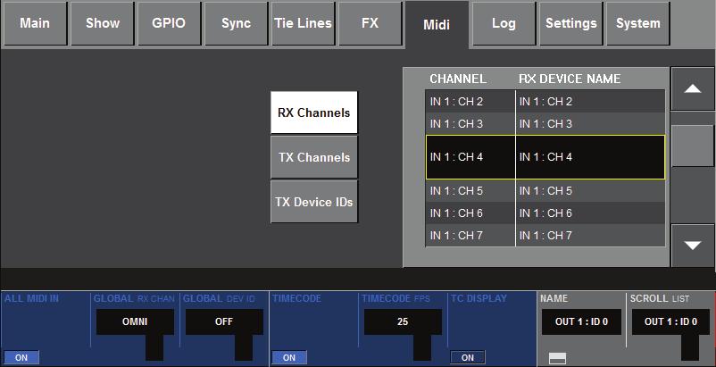 MIDI Channel and TX MIDI Device ID.