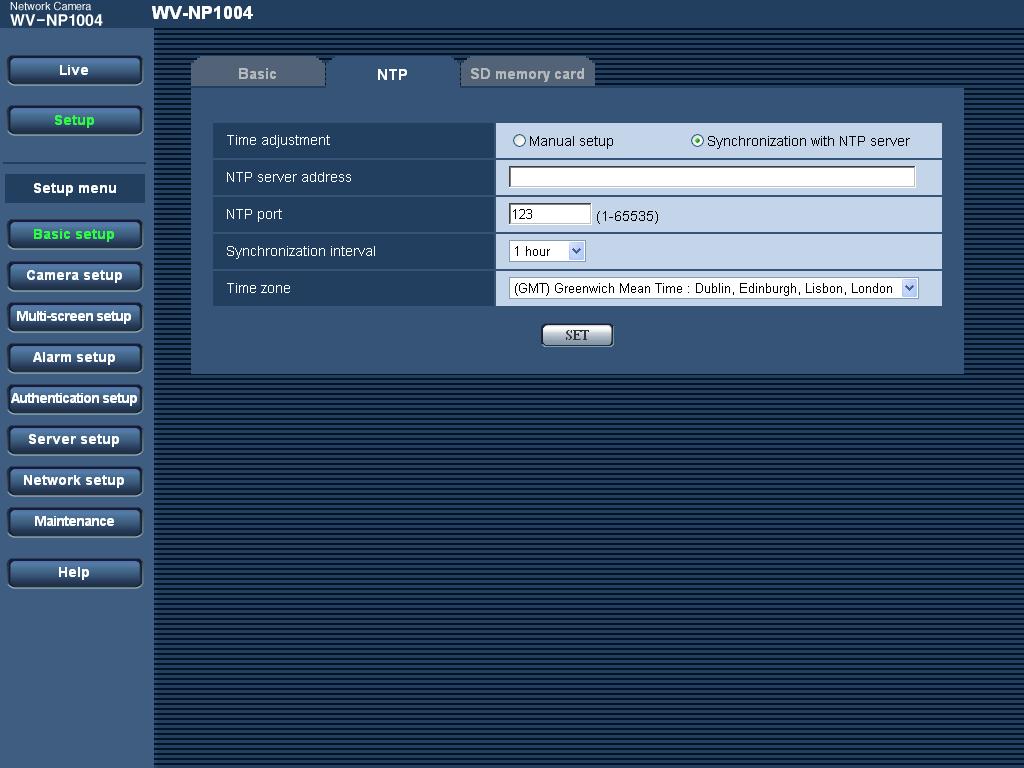 Configure the settings relating to the NTP server [NTP] Click the [NTP] tab on the "Basic setup" page.