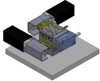 4.1.2 X-Y Mounting For X-Y mounting, follow the instructions for mounting the X-axis stage, outlined in section 4.1.1 General Mounting, then proceed to mount the Y-axis stage, as shown below.