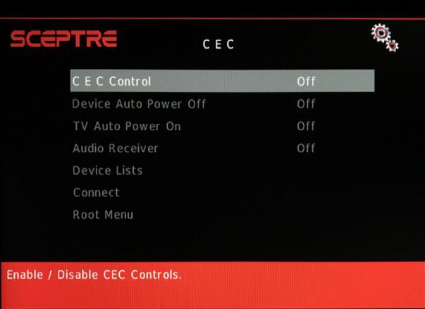 VII. CEC This function adjusts consumer electronics control options. VIII. i. CEC CONTROL This turns on or off the CEC controls. ii.
