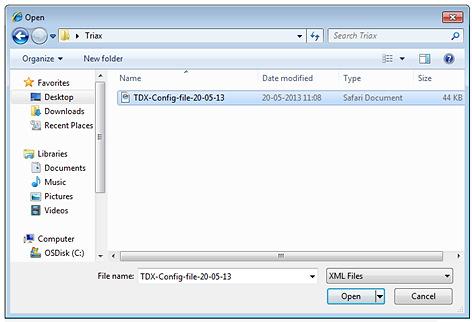 Uploading Configuration files previously saved on a computer can be transferred to the system tool to simplify the configuration process.