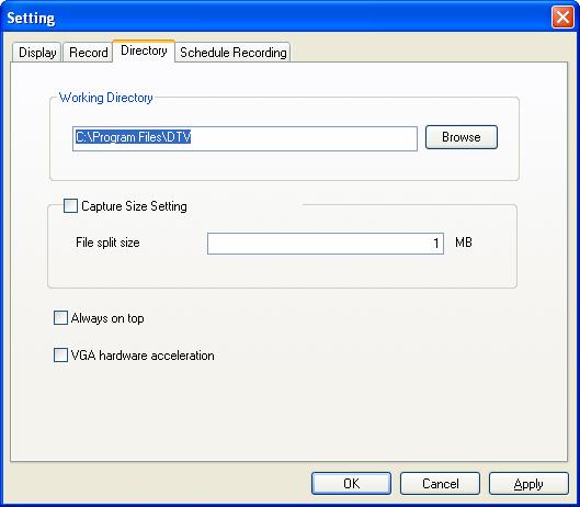 Setting 5.2.3 Directory Settings Working Directory Here you can change the directory used for saved files. Either type in the path, or click Browse, go to the folder you want, and click OK.