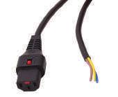 IECLK13BK03 Open end to IEC Lock C13 female socket power cable Prevents C13 socket from accidental unplugging Amp Rating: 10A.