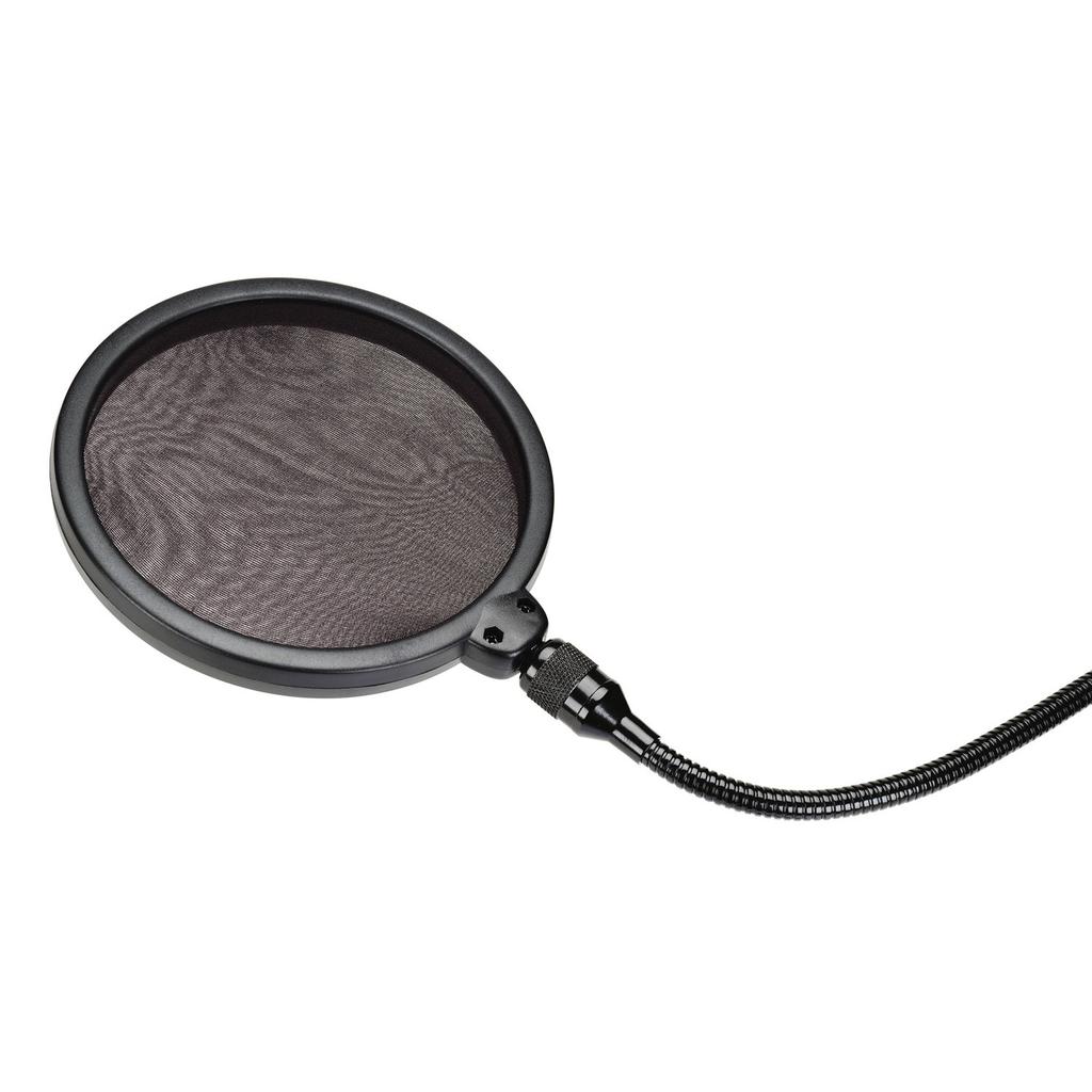 A typical pop filter is composed of one or more layers of acoustically transparent gauze / stocking-like material, such as woven nylon