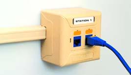 The universal modular furniture faceplate is designed to fit all popular modular furniture cabling cutouts.