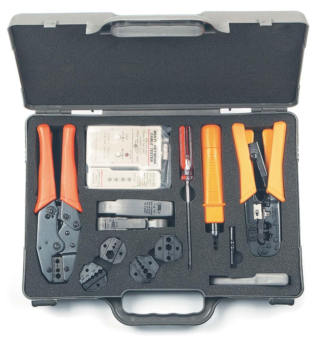 212 Tool Kit HT-4015 Crimping tool for RJ-45 Cable cutter Screwdriver 110 type Impact punch down tool Cable stripper and cutter UTP/STP Stripper and cutter Coaxial cable stripper (3 blades) Coaxial