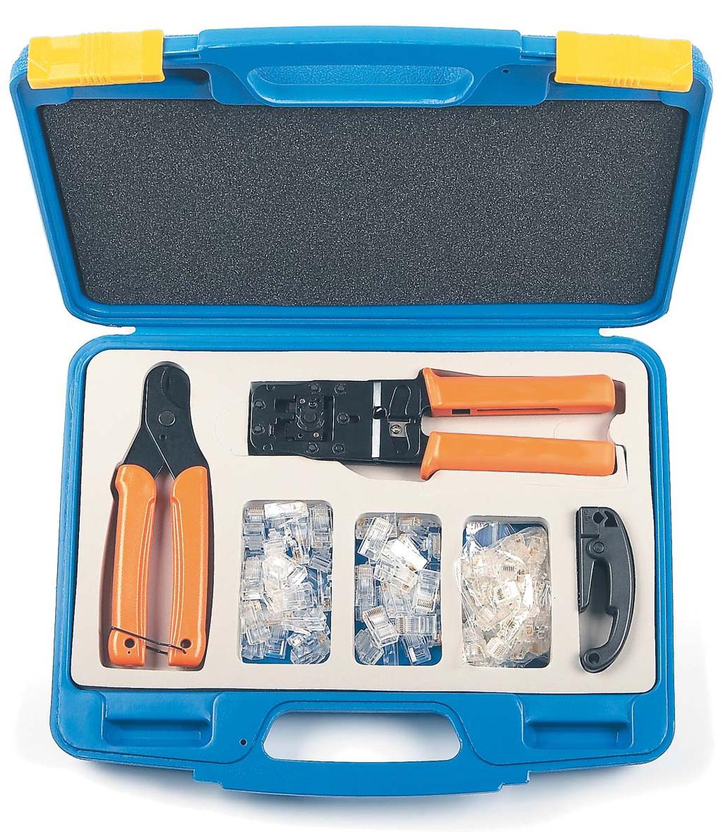 206 HYPERLINE Tool Kits Tool Kit HL-NTK100 Crimping tool for RJ-45, RJ-12 Cable stripper Cable cutters Modular plugs 8P8C 50 pcs. Modular plugs 6P6C 50 pcs.