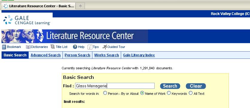 -On the next screen click on Proceed. Searching The Literature Resource Center 1. Select type of search.
