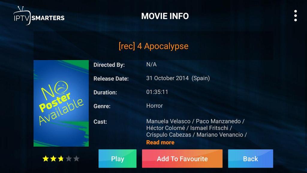 9. VOD-Movies info-screen Image customized, ( Image (1920*1280) Color schemes customization for the Text of the info Color change for Buttons (Play, Add to favourite,