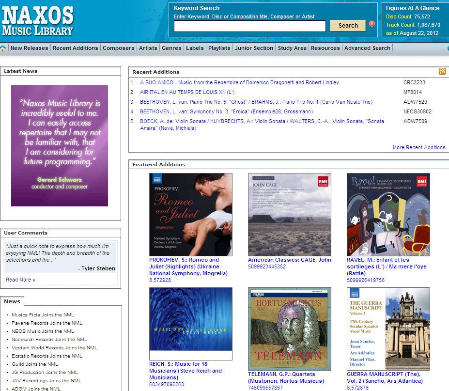 Most recordings come with scholarly notes which have been written by respected musicologists. NAXOS has over a million tracks, and more than 75,000 CDs.