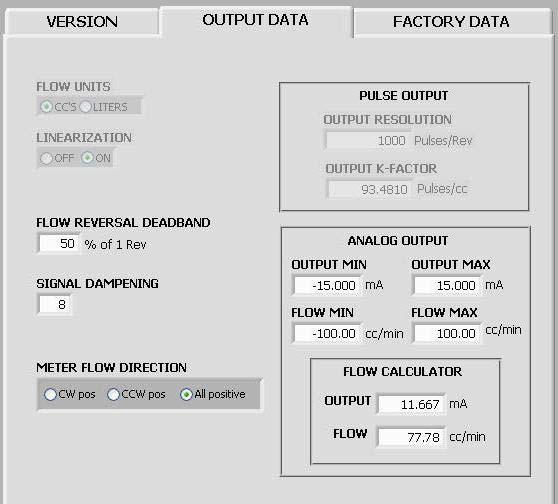 Output Data Screen The Output Data tab provides access to the most commonly adjusted parameters for the transmitter.