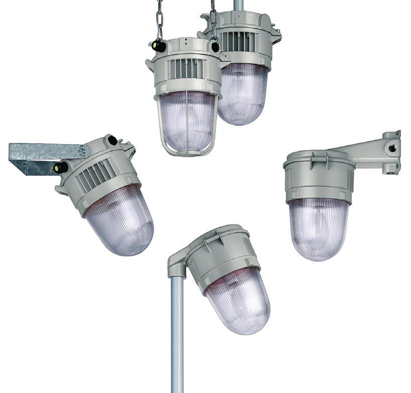 > Available light sources high-pressure sodium lamps (HSE) metal halide lamps (HIE) halogen lamps (QT) > Versatile mounting methods > Enclosure made of saltwater-resistant aluminium www.stahl.