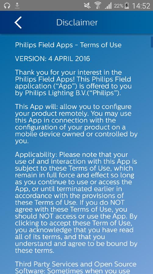 Disclaimer About The user can read the Terms of Use of Philips