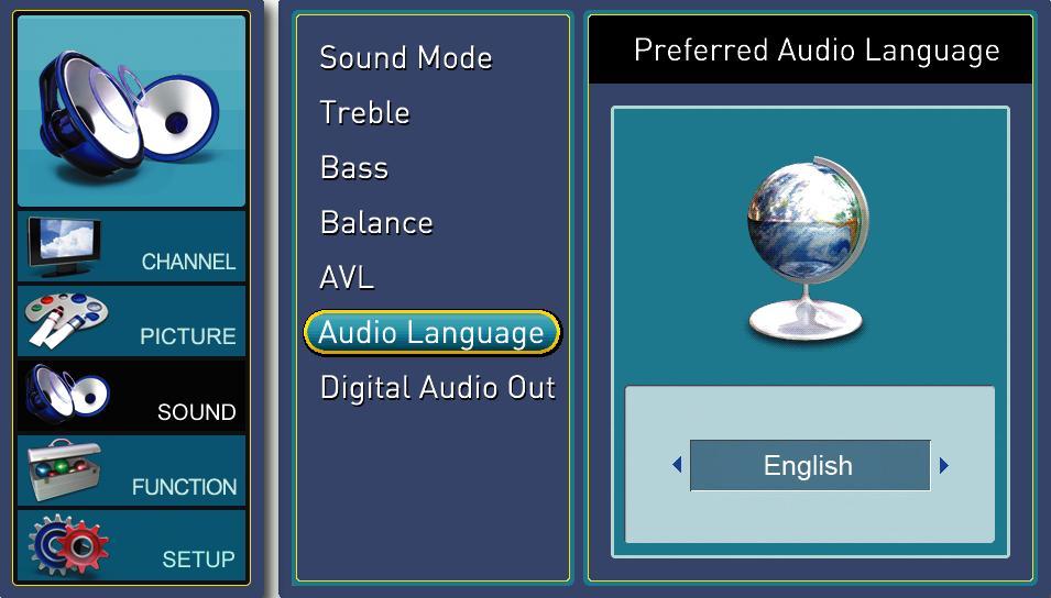 AUDIO LANGUAGE This function is for MTS (multi-channel television sound). It will change the spoken language of a TV program via SAP (secondary audio programming).