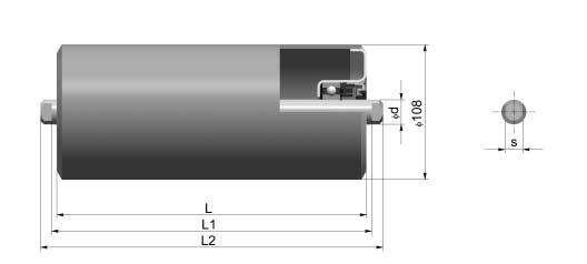 flat roller 108 mm F-108xL-6204 11 Dimensions (mm) Weight (kg) Belt width (mm) L L1 L2 Rotating parts Total 160 168 186 1,9 2,5 400 200 208 226 2,2 2,9 500 250 258 276 2,6 3,4 400 650 315 323 341 3,1