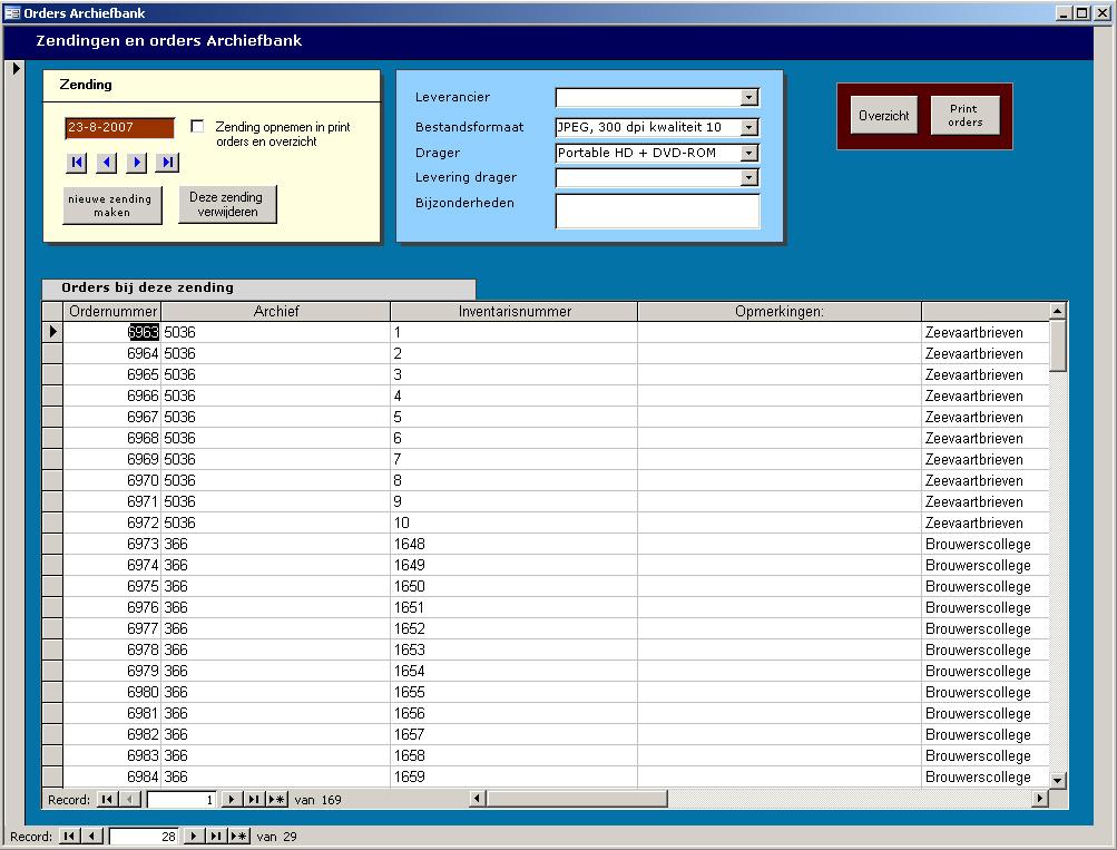 System for making order tickets The SAA uses a simple program developed in house for making order tickets, into which the order file can be imported.