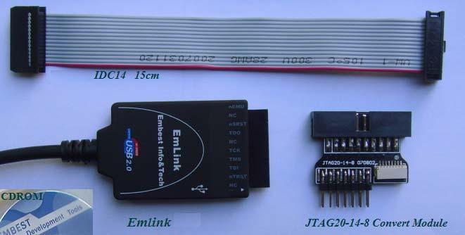 Package List # Items Qty. Descriptions 1 Emlink for ARM 1 2 JTAG20-14-8 Convert Module 1 USB2.0/1.1 to PC, JTAG 20pins 1.54mm female to target system.