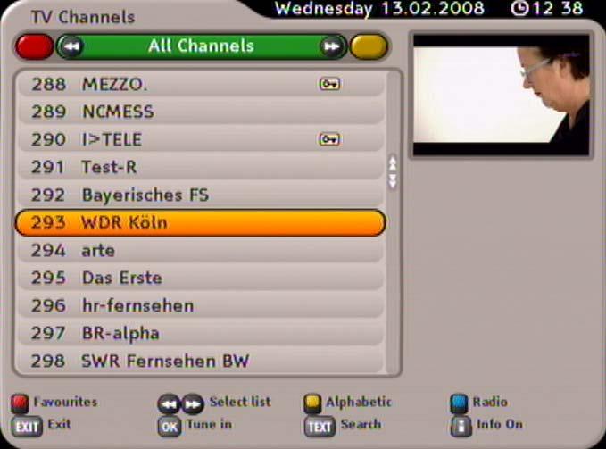 OPERATION CHANNEL SELECTION FROM THE CHANNEL LIST Open the currently selected channel list/favourite list by pressing the button.