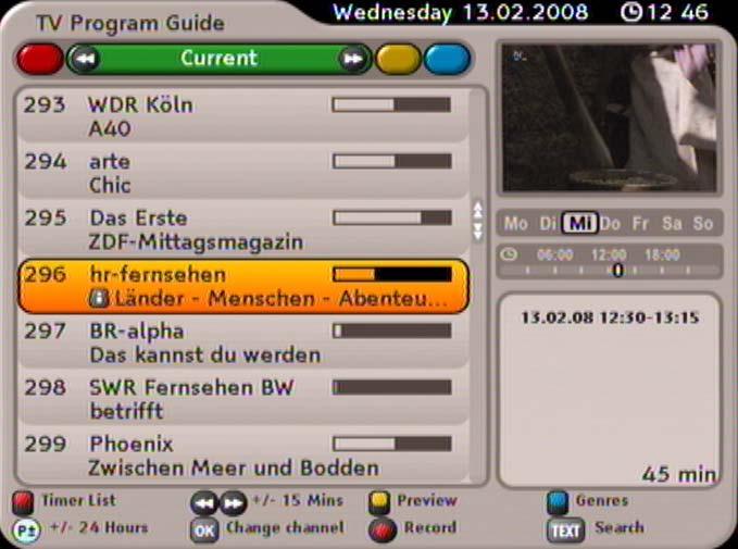 EPG (ELECTRONIC PROGRAM GUIDE) OPENING THE EPG The EPG is opened by pressing the button.